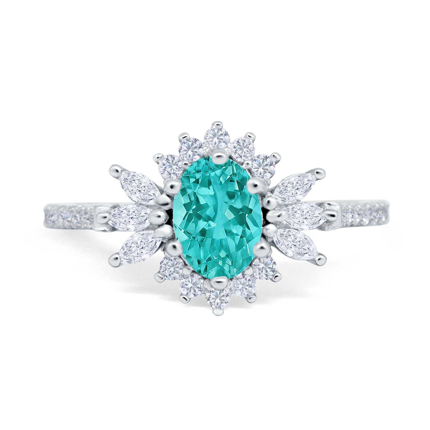 Vintage Oval Engagement Ring Simulated Paraiba Tourmaline