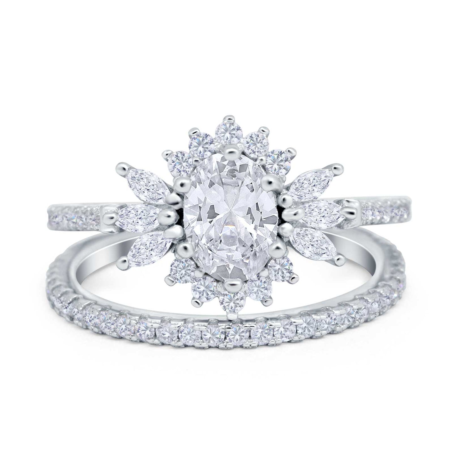 Two Piece Art Deco Oval Marquise Simulated CZ Wedding Ring