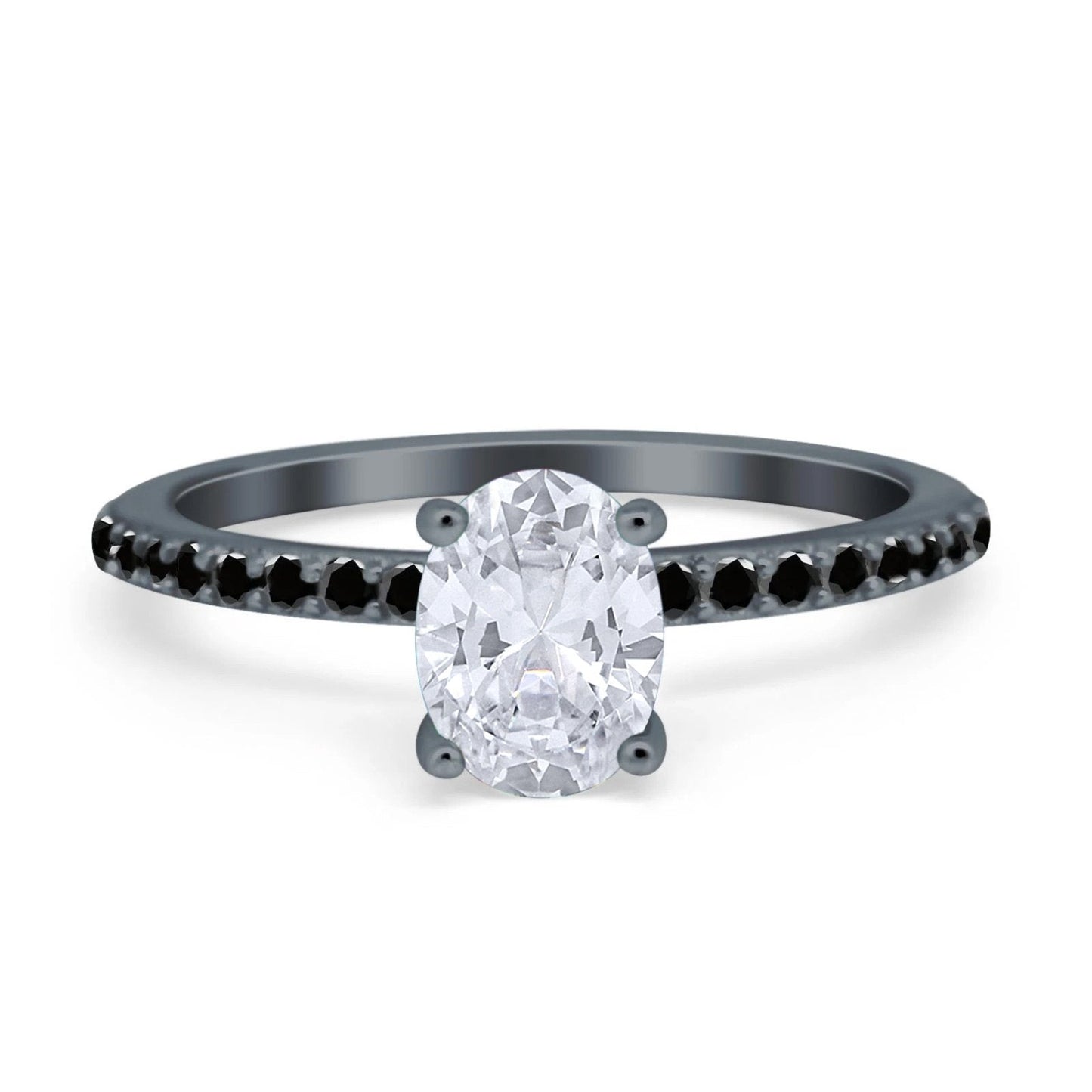 Accent Art Deco Wedding Ring Black Tone, Simulated Cubic Zirconia