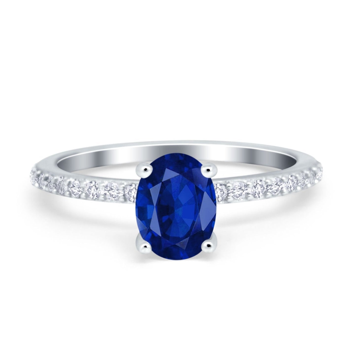 Accent Art Deco Wedding Ring Simulated Blue Sapphire CZ