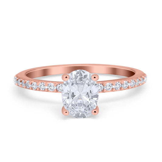 Accent Art Deco Wedding Ring Rose Tone, Simulated Cubic Zirconia