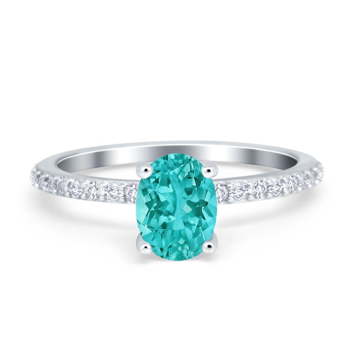 Accent Art Deco Wedding Ring Simulated Paraiba Tourmaline CZ