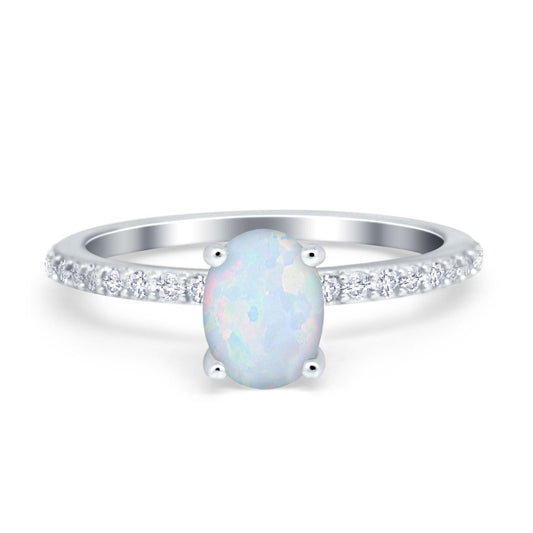 Accent Art Deco Wedding Ring Lab Created White Opal