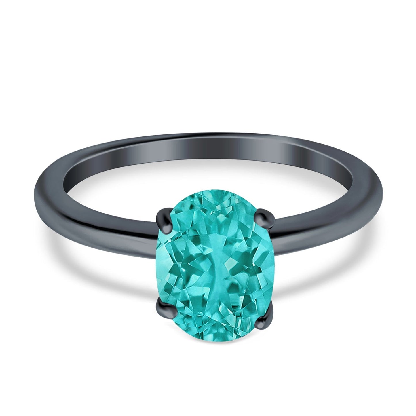 Oval Black Tone, Simulated Paraiba Tourmaline CZ Cathedral Wedding Ring