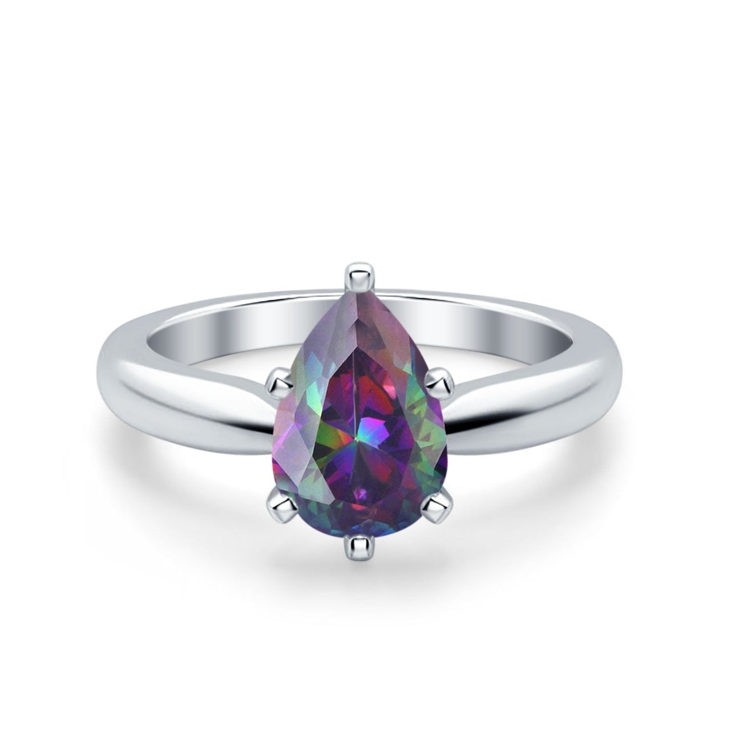 Solitaire Teardrop Simulated Rainbow CZ Wedding Ring Center Stone-(8mmx6mm)