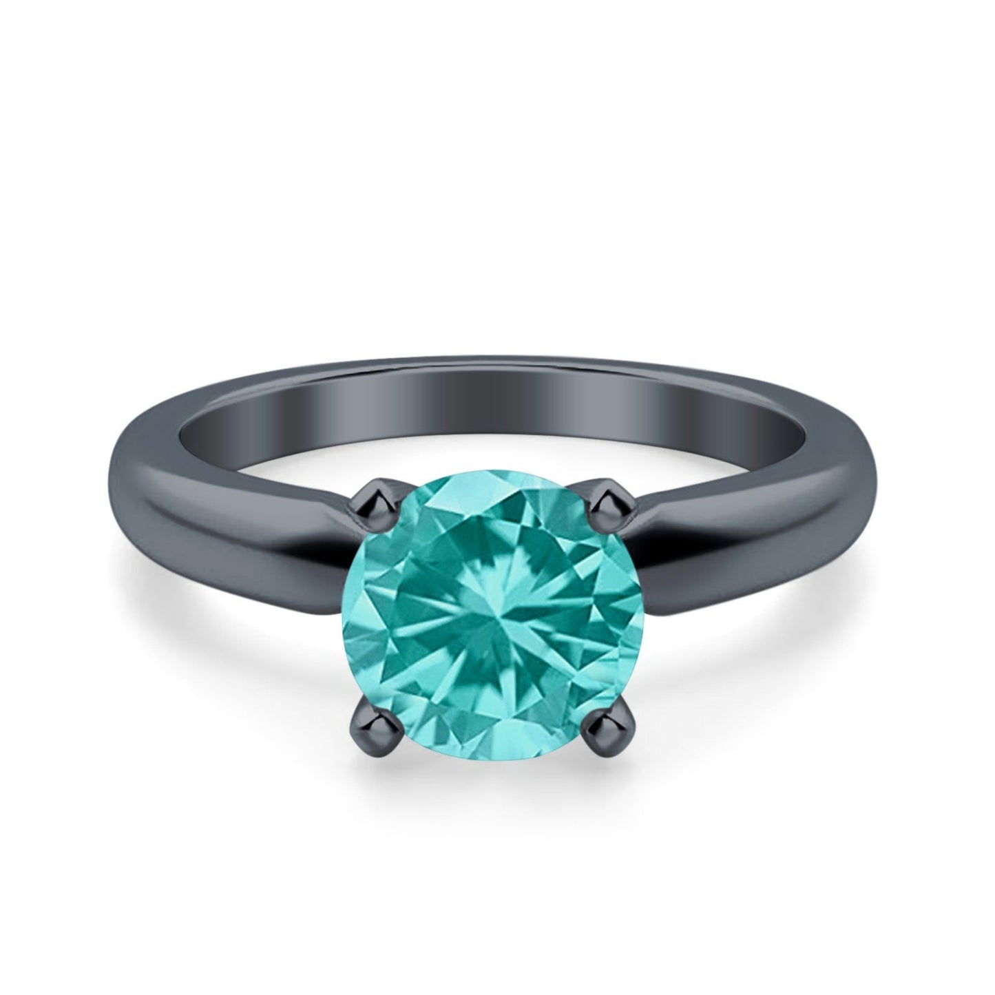 Black Tone, Simulated Paraiba Tourmaline CZ Cathedral Wedding Ring