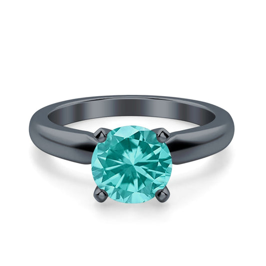 Black Tone, Simulated Paraiba Tourmaline CZ Cathedral Wedding Ring