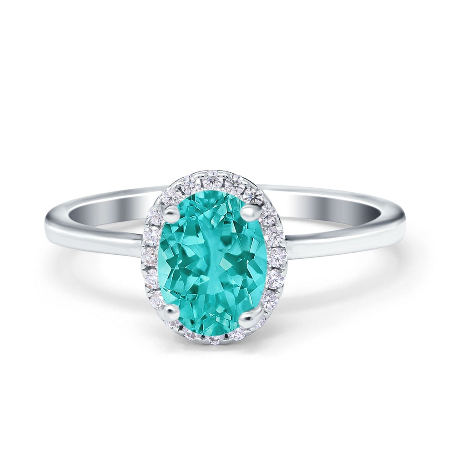 Halo Art Deco Oval Engagement Ring Simulated Paraiba Tourmaline CZ