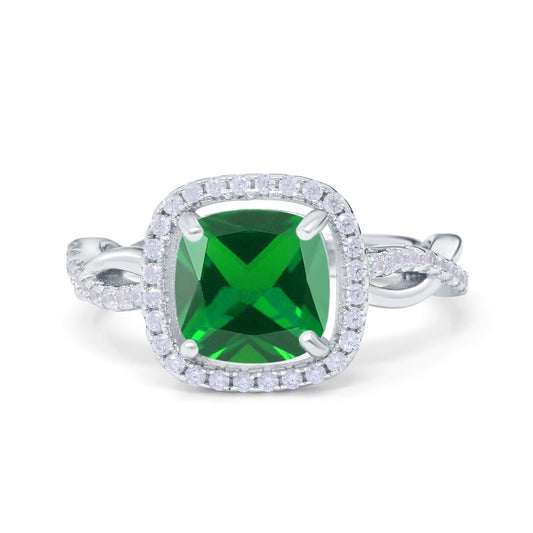 Infinity Shank Cushion Engagement Ring Simulated Green Emerald CZ