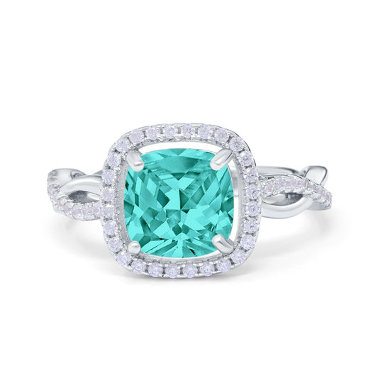 Infinity Shank Cushion Engagement Ring Simulated Paraiba Tourmaline CZ