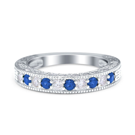 Art Deco Eternity Stackable Band Simulated Blue Sapphire CZ Wedding Ring