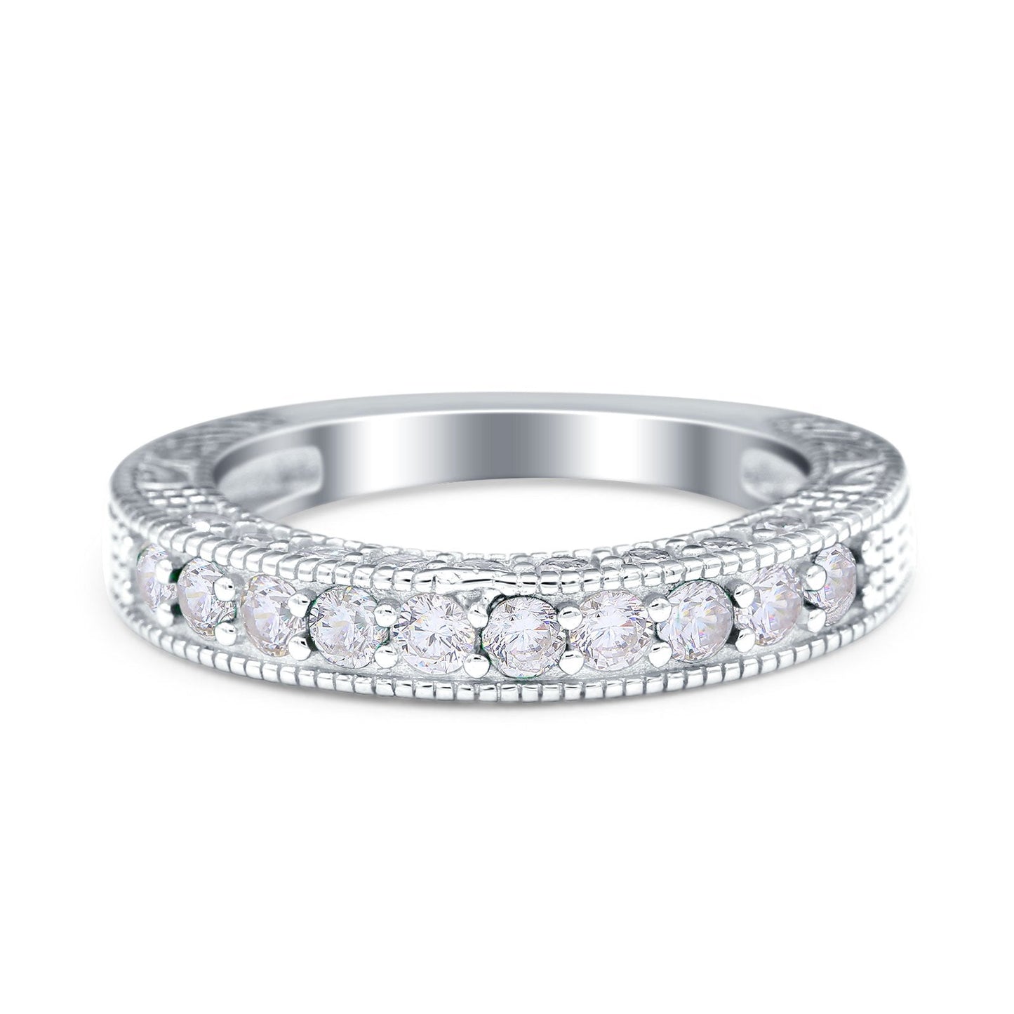 Art Deco Eternity Stackable Band Wedding Ring Simulated CZ