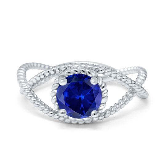 Braided Cable Split Engagement Ring Simulated Blue Sapphire CZ