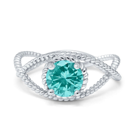 Braided Cable Split Paraiba Tourmaline CZ Engagement Ring