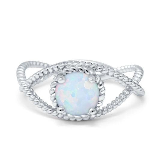 Braided Cable Split Lab Created White Opal Engagement Ring