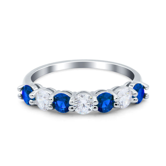 Art Deco Half Eternity Stackable Wedding Ring Simulated Blue Sapphire CZ