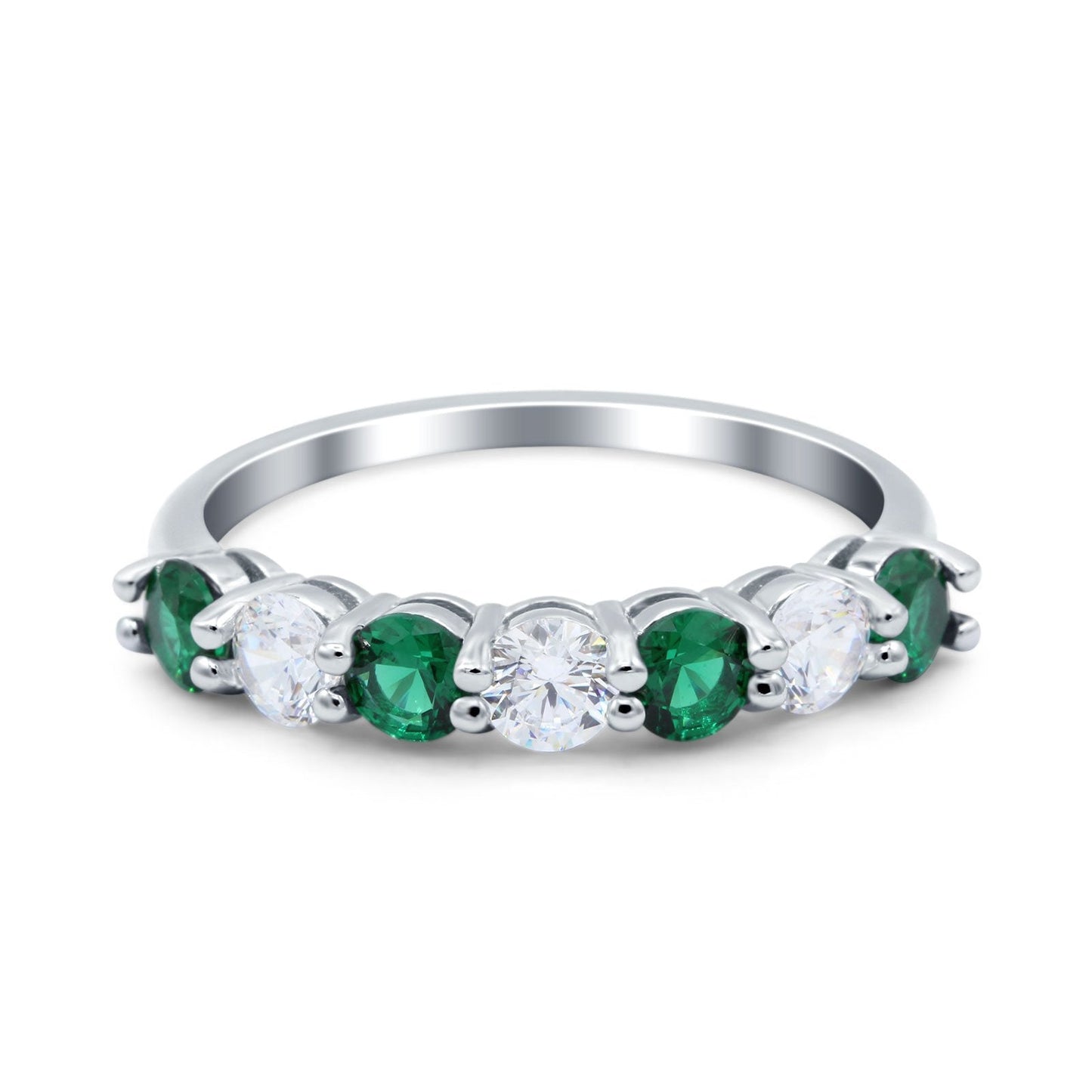 Art Deco Half Eternity Stackable Simulated Green Emerald CZ Wedding Ring