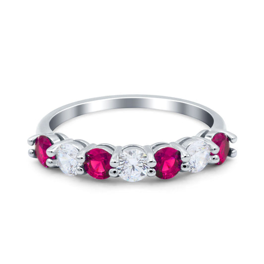 Art Deco Half Eternity Stackable Wedding Ring Simulated Ruby CZ