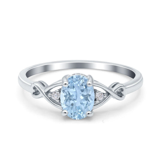 Oval Filigree Infinity Engagement Ring Simulated Aquamarine CZ