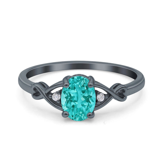 Oval Filigree Infinity Engagement Ring Black Tone, Simulated Paraiba Tourmaline CZ