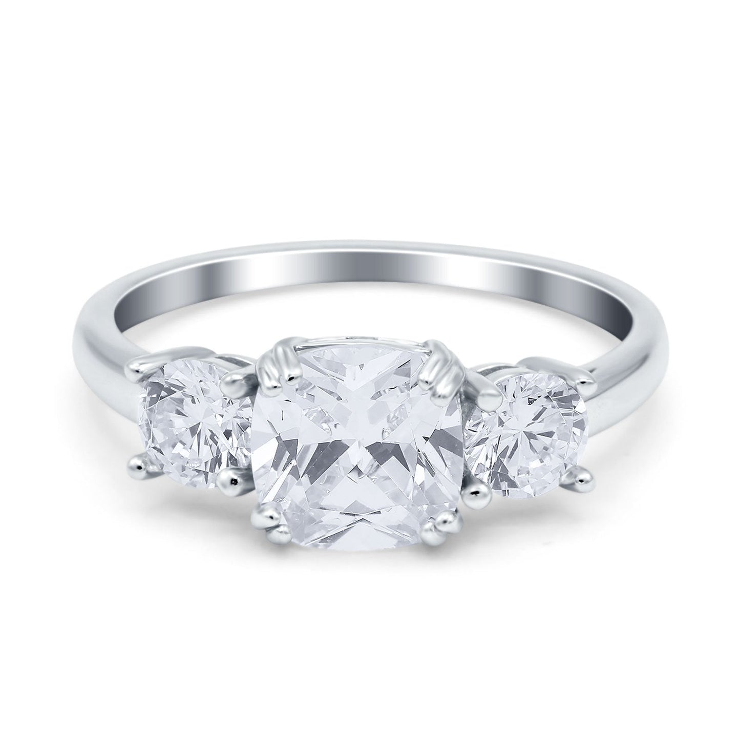 Cushion Three Stone Engagement Ring Simulated Cubic Zirconia