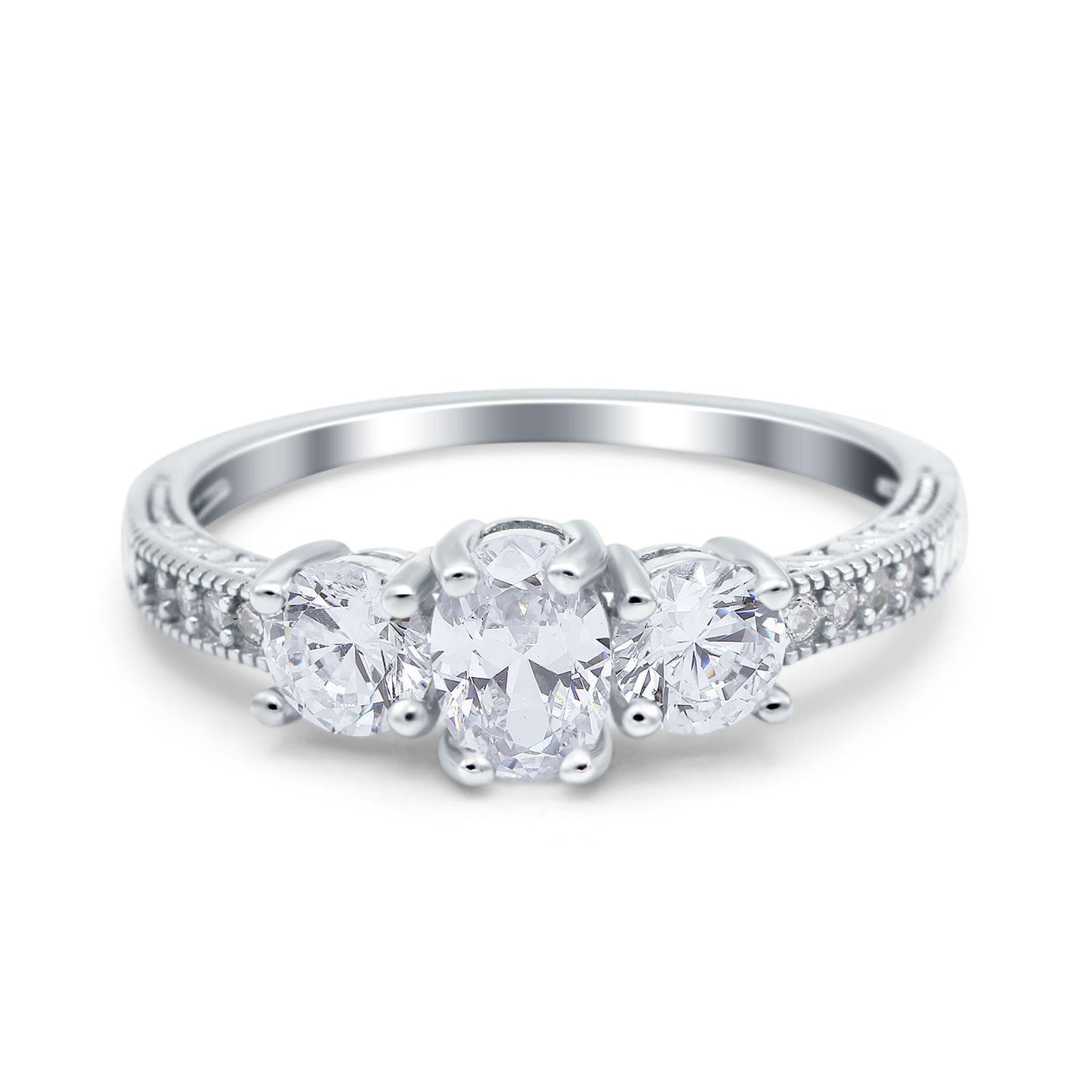 Three Stone Oval Engagement Ring Simulated Cubic Zirconia