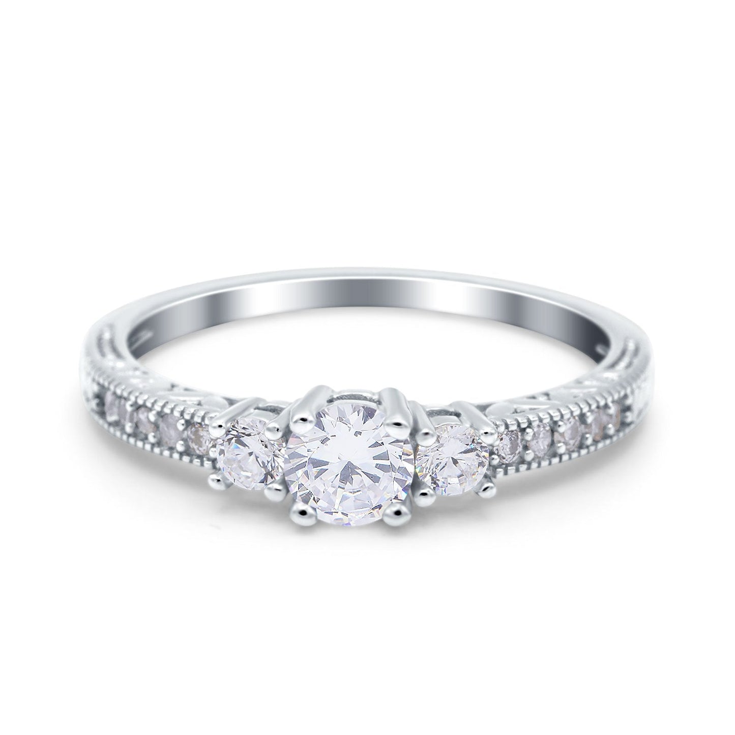 Three Stone Engagement Ring Round Simulated CZ