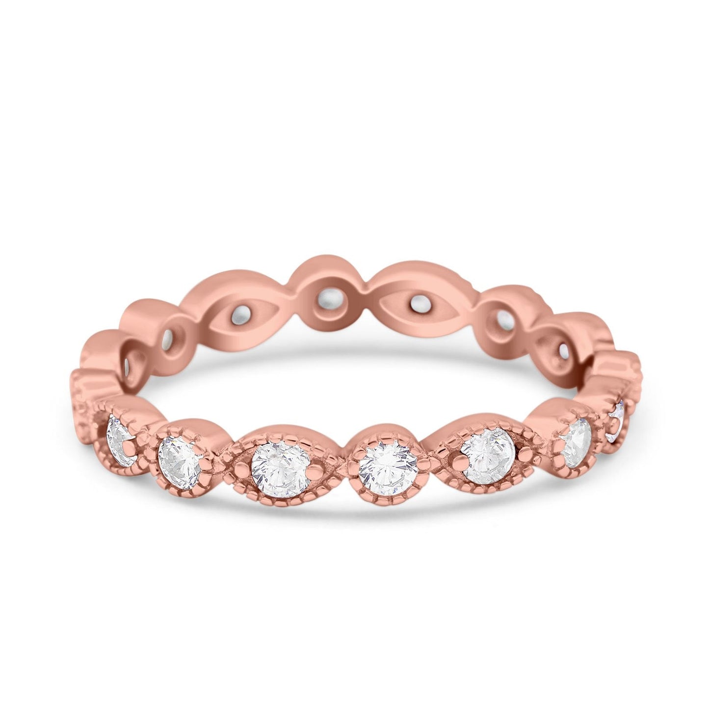 Curved Marquise Full Eternity Stackable Band Rose Tone, Simulated CZ