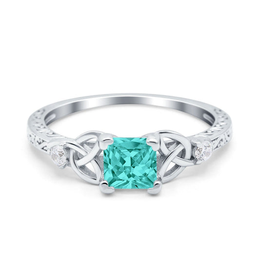 Cushion Celtic Art Deco Engagement Ring Simulated Paraiba Tourmaline CZ