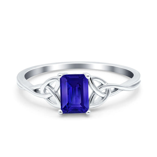 Engagement Ring Emerald Cut Simulated Blue Sapphire CZ