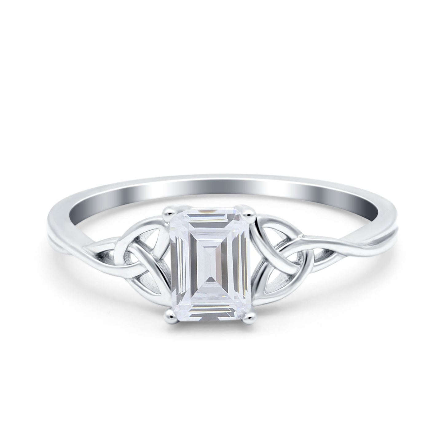 Engagement Ring Emerald Cut Simulated Cubic Zirconia