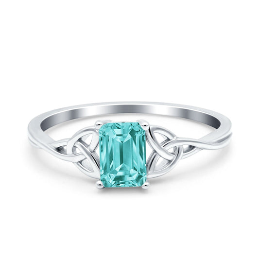 Emerald Cut Simulated Paraiba Tourmaline CZ Engagement Ring