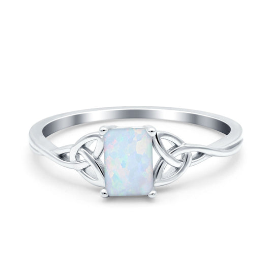 Engagement Ring Emerald Cut Lab Created White Opal