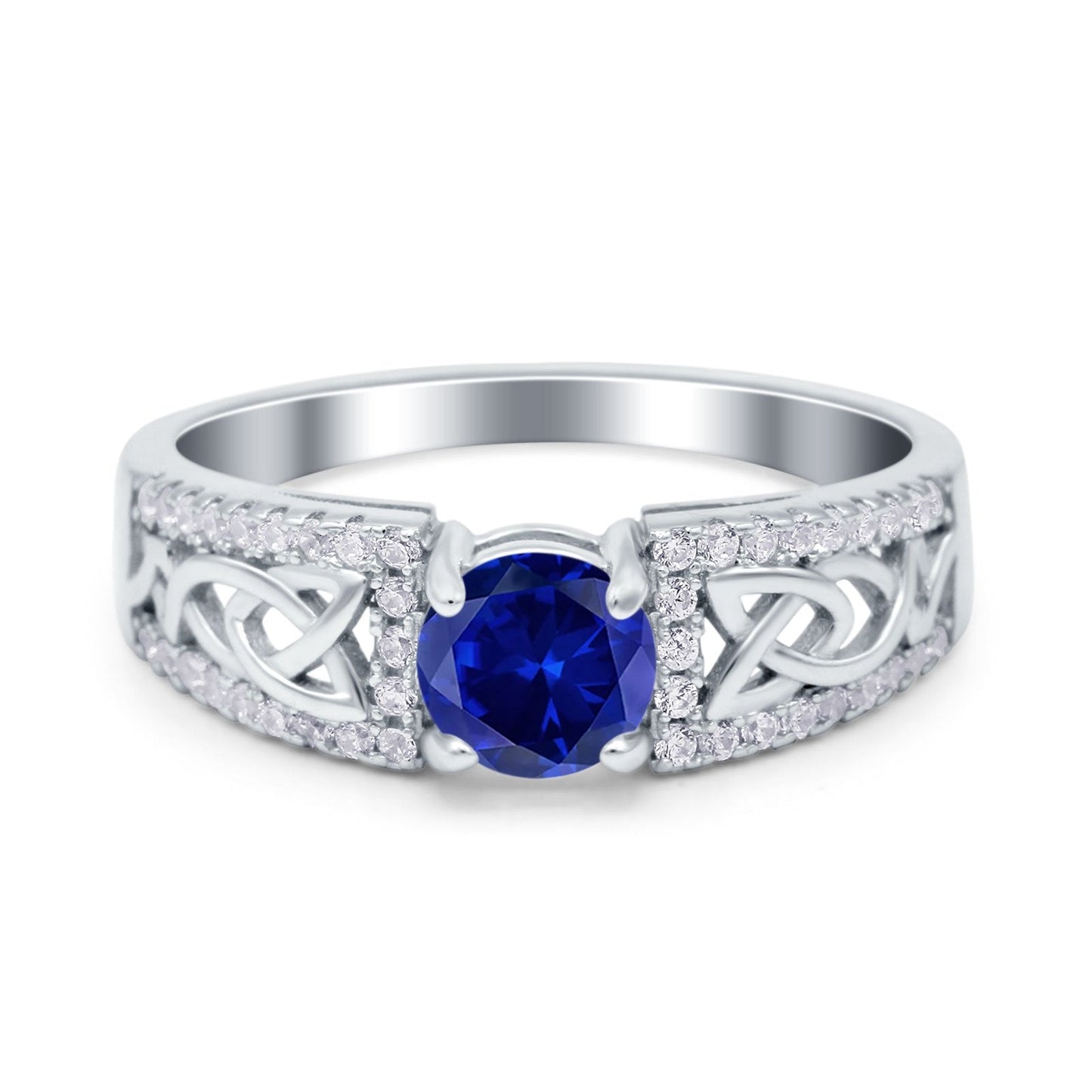 Split Celtic Engagement Ring Round Simulated Blue Sapphire CZ