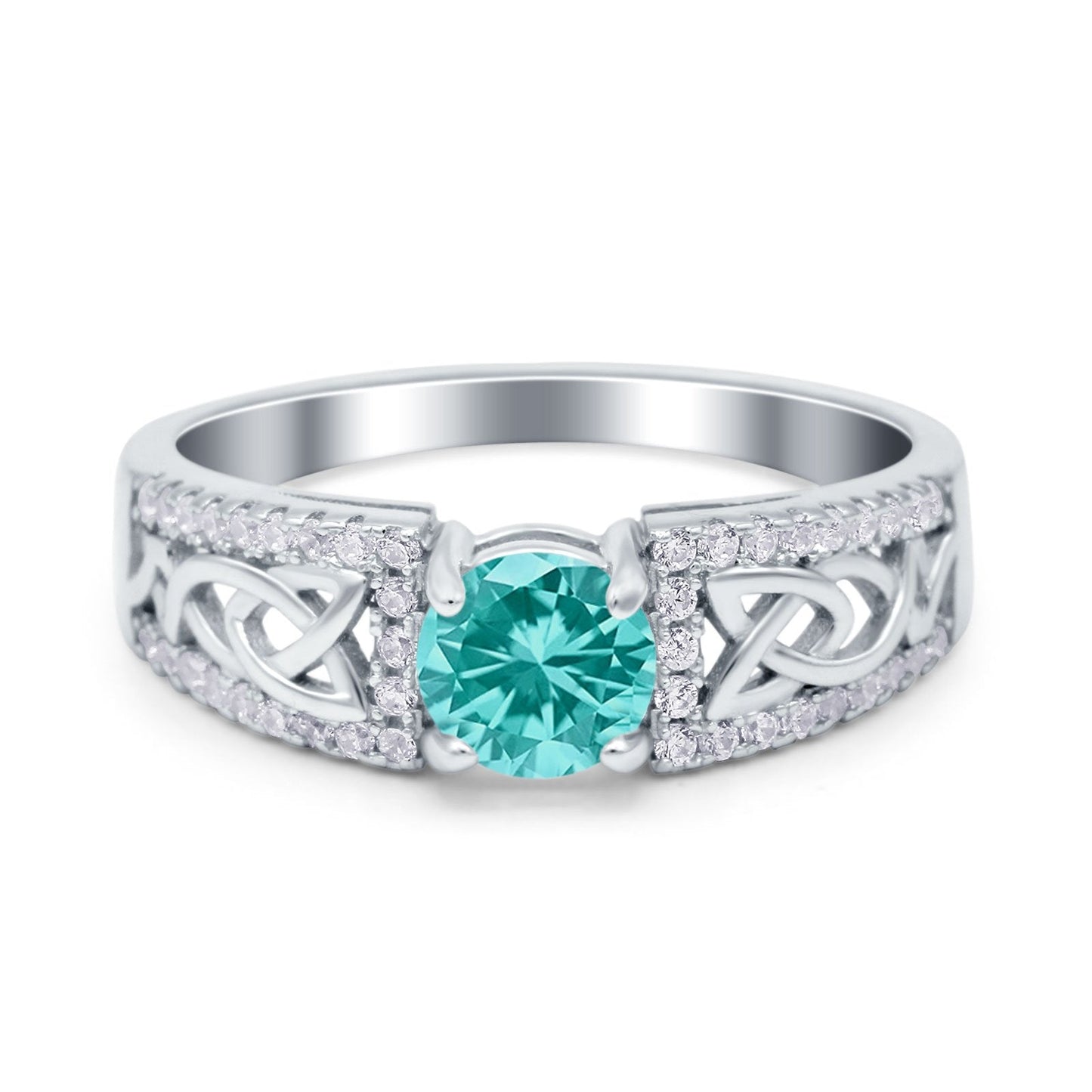 Split Celtic Engagement Ring Round Simulated Paraiba Tourmaline CZ