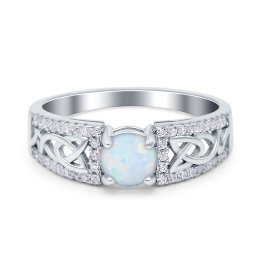 Split Celtic Engagement Ring Round Lab Created White Opal