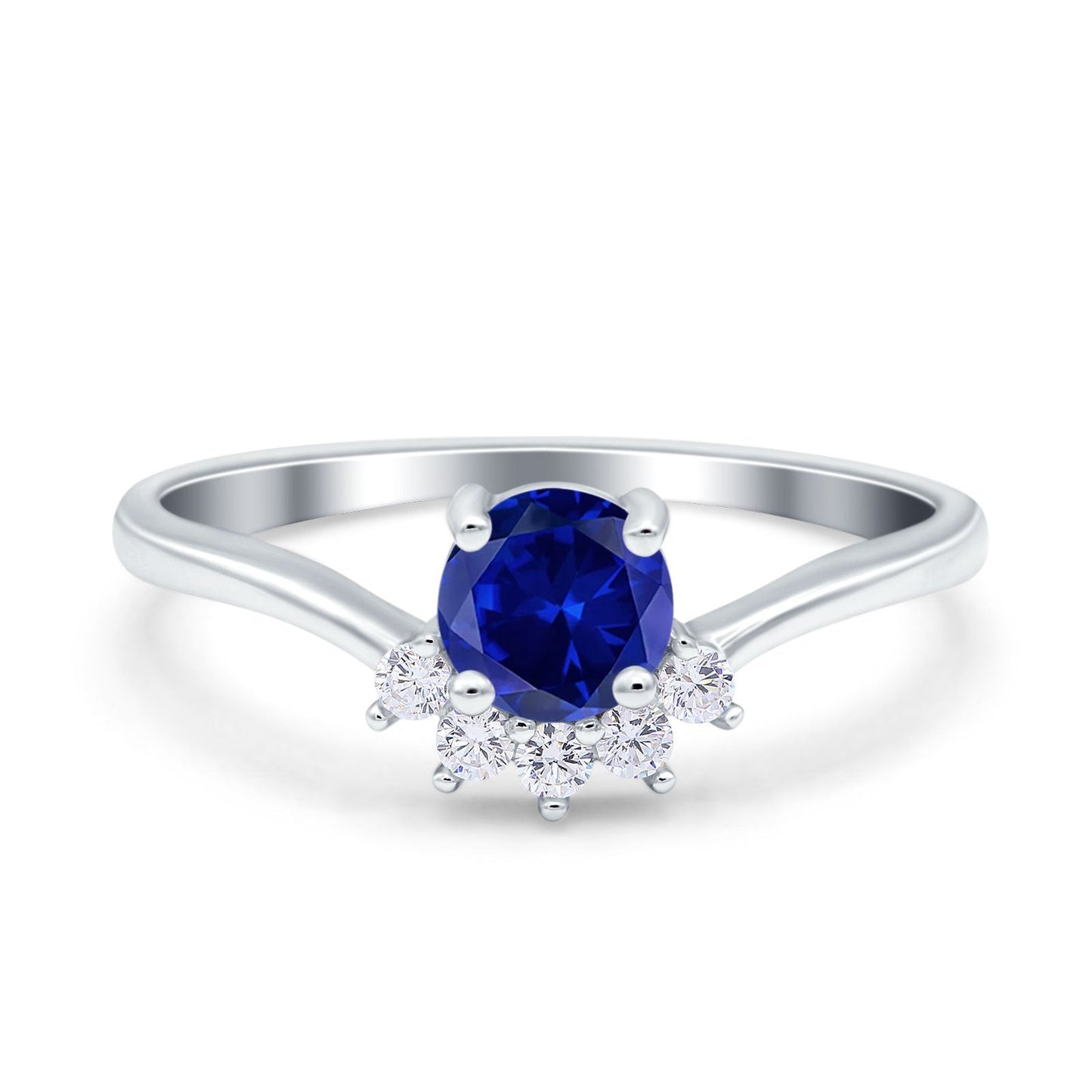 Art Deco V Chevron Engagement Ring Round Simulated Blue Sapphire CZ