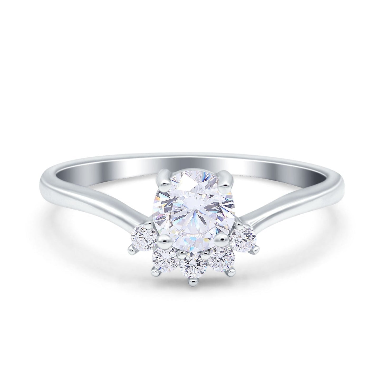 Art Deco V Chevron Engagement Ring Round Simulated Cubic Zirconia