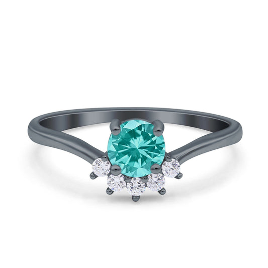 Art Deco V Chevron Engagement Ring Round Black Tone, Simulated Paraiba Tourmaline CZ