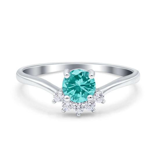 Art Deco V Chevron Engagement Ring Round Simulated Paraiba Tourmaline CZ