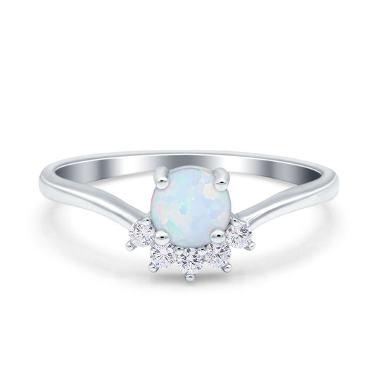 Art Deco V Chevron Engagement Ring Round Lab Created White Opal