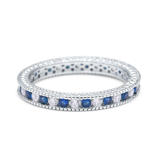 Art Deco Full Eternity Stackable Wedding Ring Simulated Blue Sapphire CZ