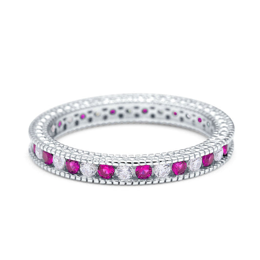 Art Deco Full Eternity Stackable Wedding Ring Simulated Ruby CZ