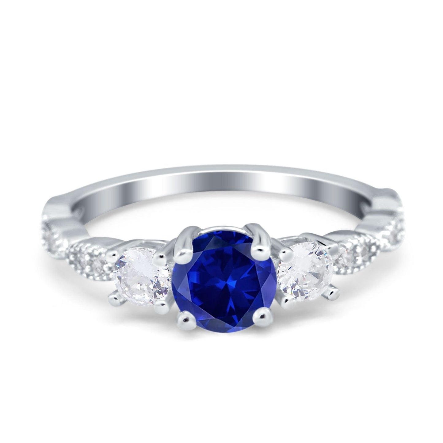 Art Deco Vintage Round Simulated Blue Sapphire CZ Engagement Ring