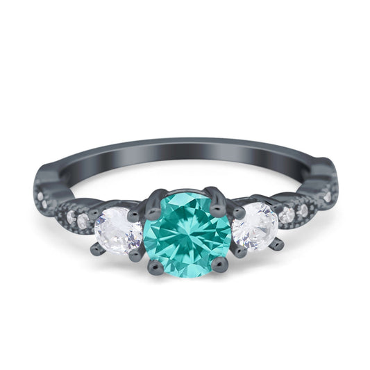 Art Deco Round Black Tone, Simulated Paraiba Tourmaline CZ  Engagement Ring