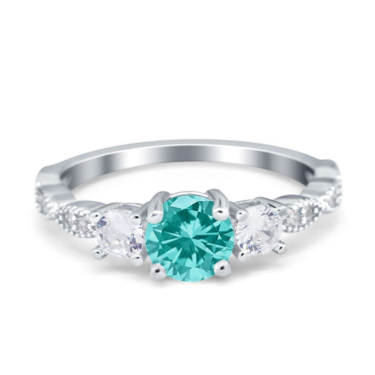 Art Deco Vintage Round Simulated Paraiba Tourmaline CZ Engagement Ring