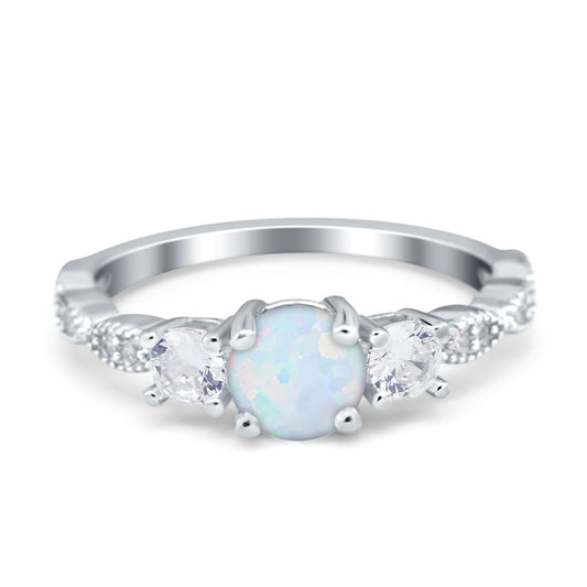 Art Deco Vintage Round Lab Created White Opal Engagement Ring