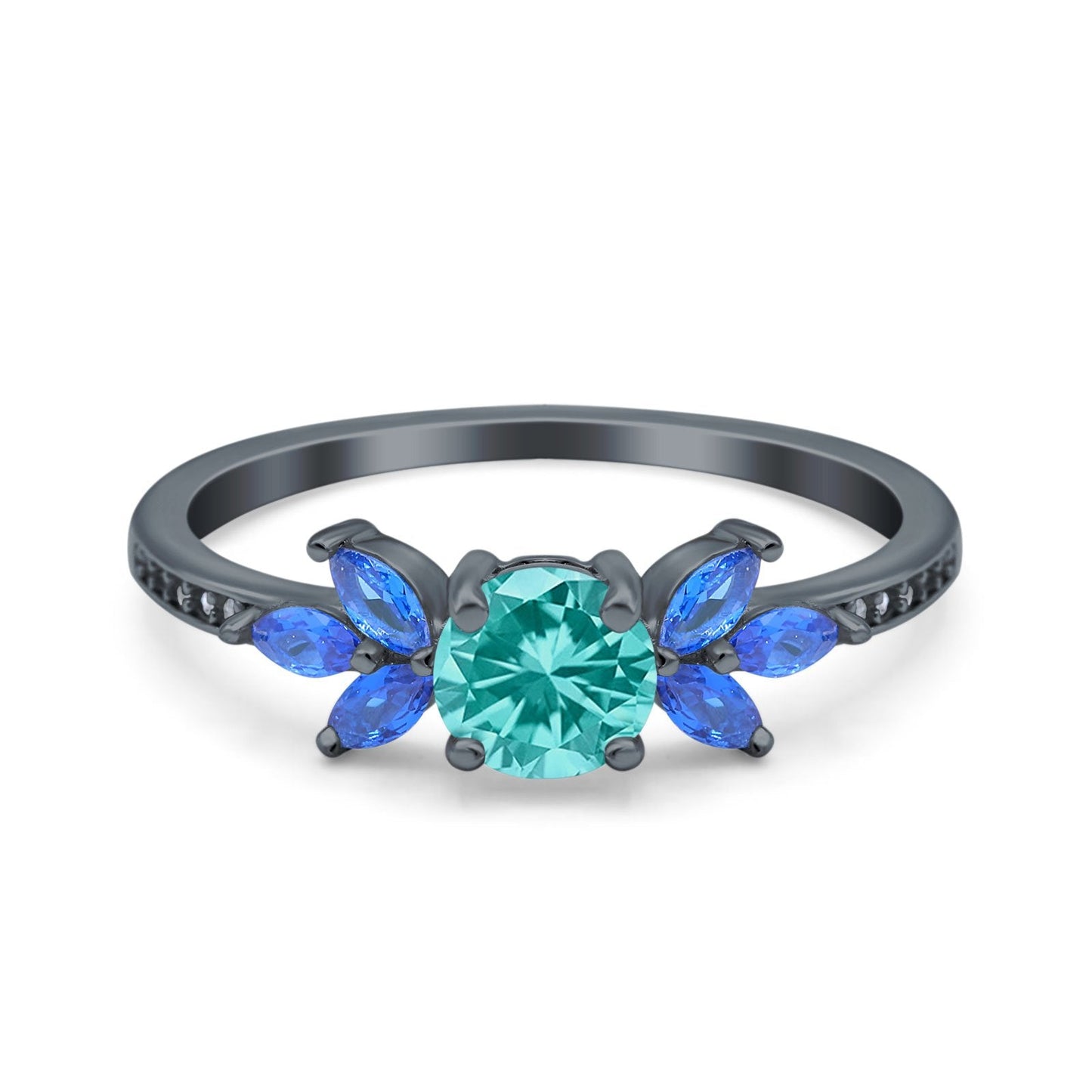 Marquise Wedding Ring Sapphire Black Tone, Simulated Paraiba Tourmaline CZ