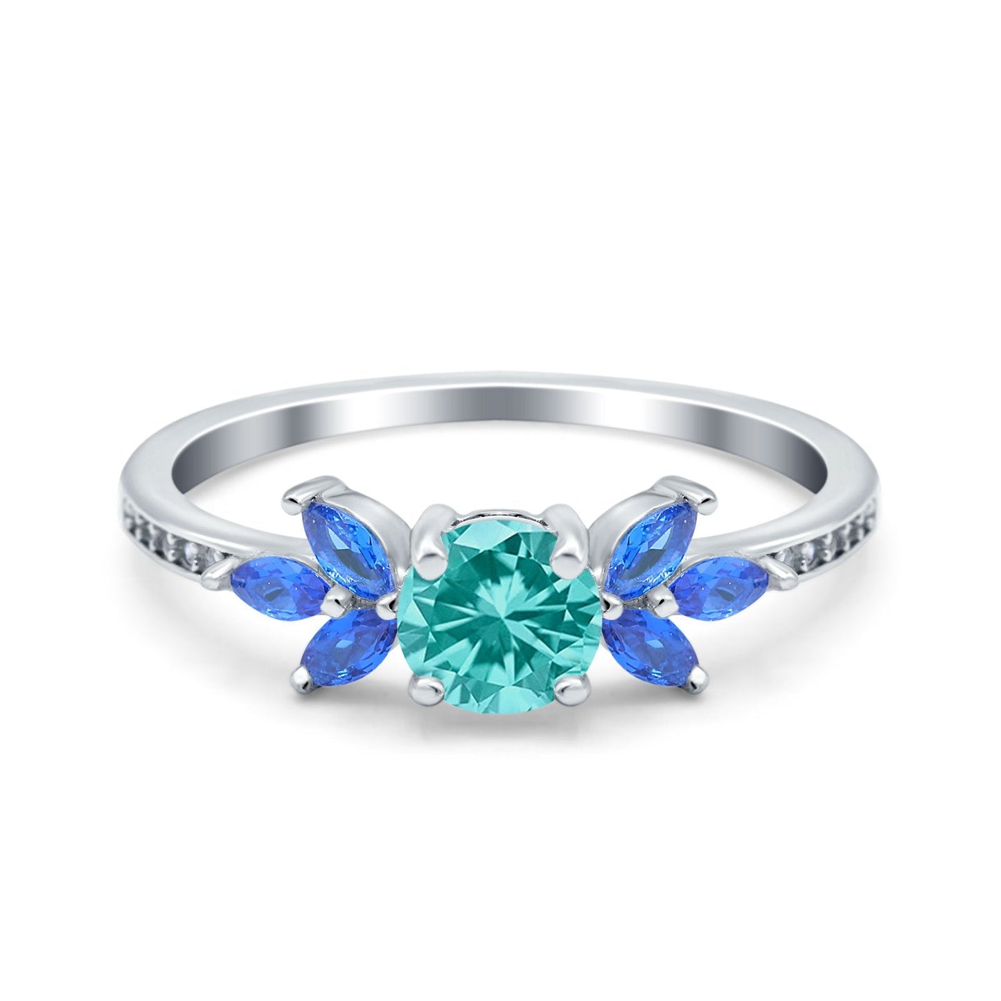 Marquise Wedding Ring Blue Sapphire Simulated Paraiba Tourmaline CZ