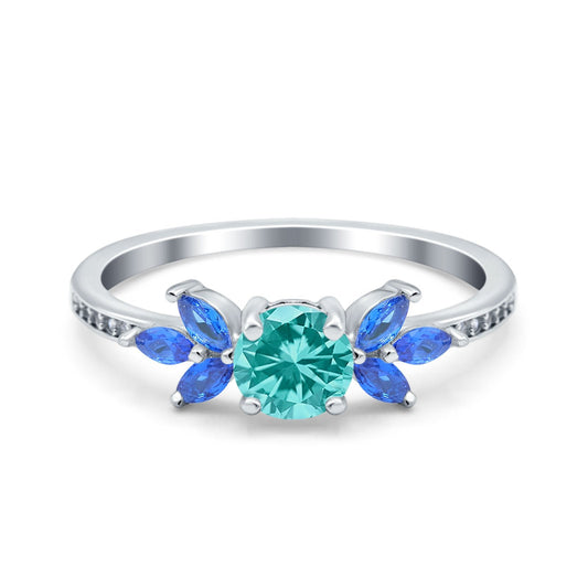 Marquise Wedding Ring Blue Sapphire Simulated Paraiba Tourmaline CZ